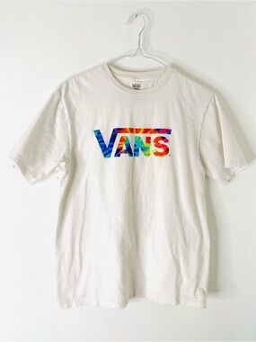 Vans White Graphic Logo Tee Colorful Crew Neck